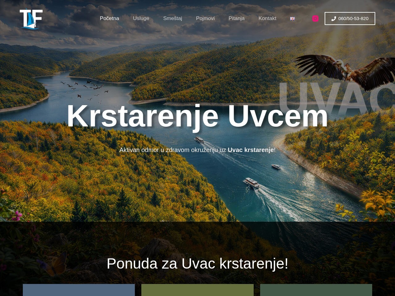 Početna stranica projekta Krstarenje Uvcem na desktop uređaju